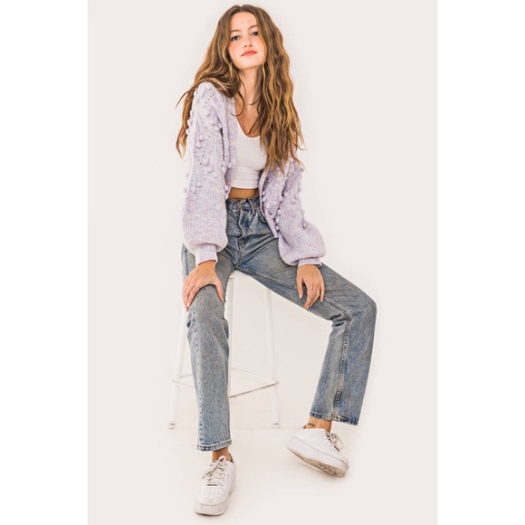 LAST 1! Cropped Pom Pom Lavender Sweater Cardigan - Picture 8 of 10